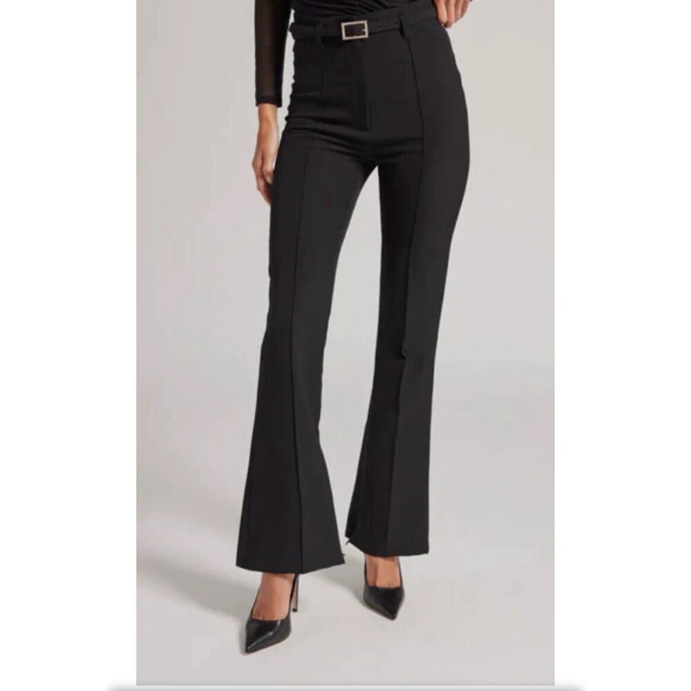 Generation Love Leah Crepe Pants Flared Leg Belted High Waisted Black Sz 6 NEW
